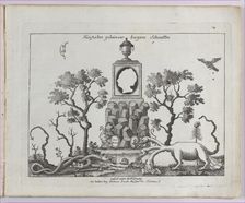 Landscape containing fifteen silhouettes, 1793-1800., Creator: Anon