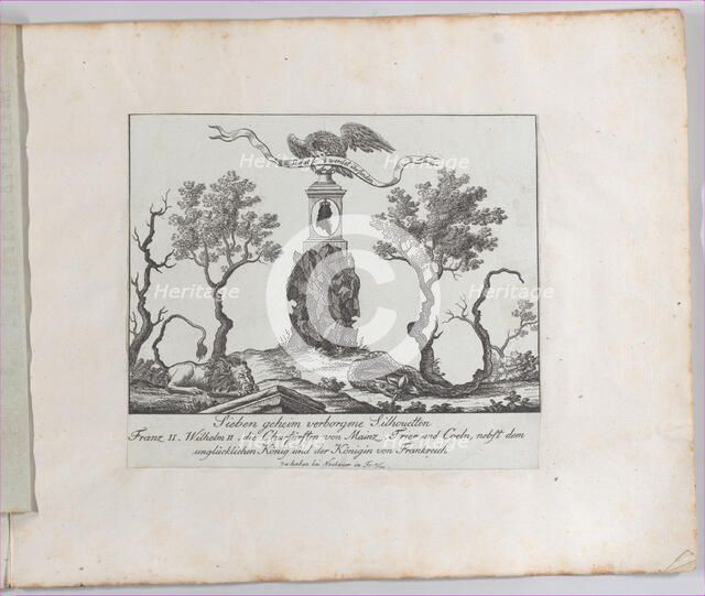 Landscape containing seven silhouettes, 1793-1800. Creator: Anon.