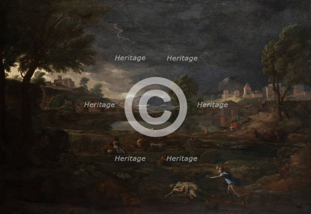 Landscape during a Thunderstorm with Pyramus and Thisbe, 1651. Creator: Nicolas Poussin.