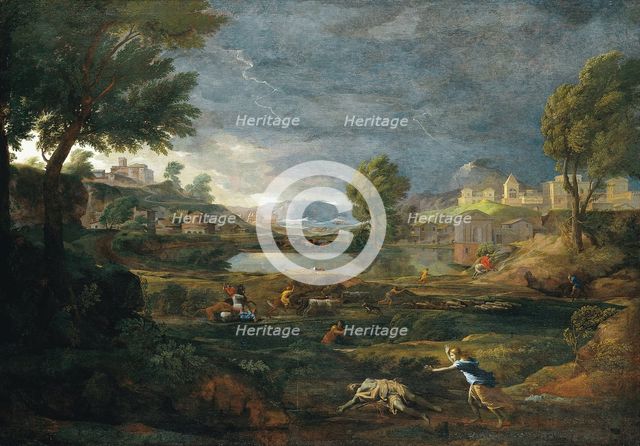 Landscape during a Thunderstorm with Pyramus and Thisbe. Artist: Poussin, Nicolas (1594-1665)
