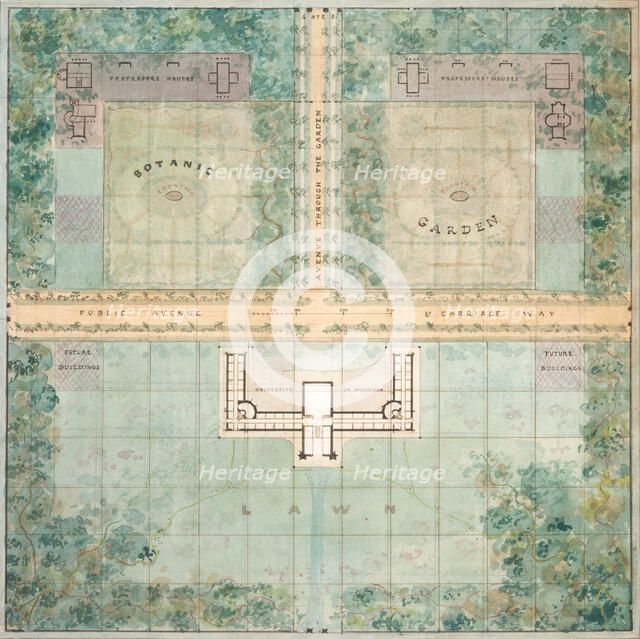 Landscape Design for University of Michigan, 1838. Creator: Alexander Jackson Davis.