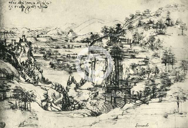 'Landscape drawing for Santa Maria della Neve on 5th August 1473', (1943). Creator: Leonardo da Vinci.