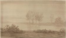 Landscape - Four Trees beyond a River. Creator: Alphonse Legros