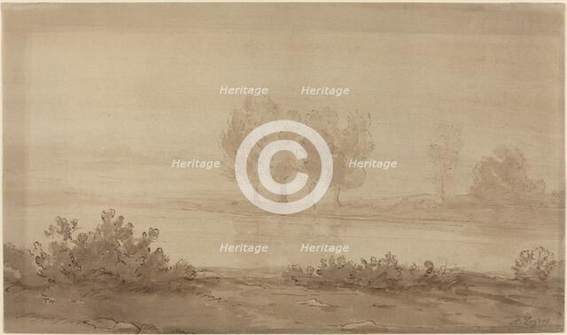 Landscape - Four Trees beyond a River. Creator: Alphonse Legros.