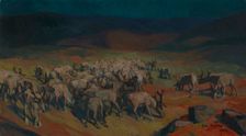 Landscape from Lapland with a Reindeer Herd, 1920. Creator: Gabriel Engberg