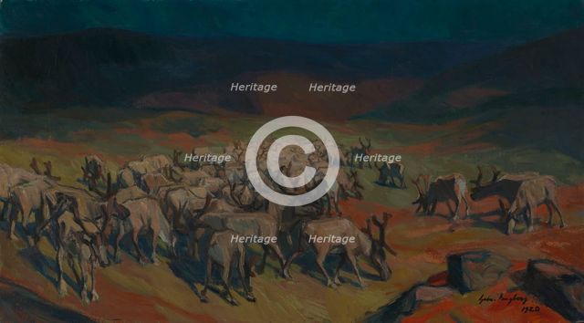 Landscape from Lapland with a Reindeer Herd, 1920. Creator: Gabriel Engberg.