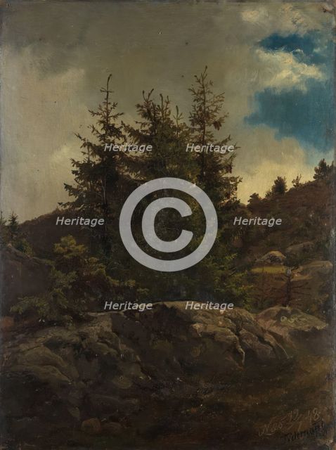 Landscape from Nes in Hallingdal, 19.07.1848. Creator: Adolph Tidemand.