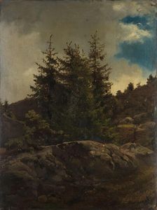 Landscape from Nes in Hallingdal, 19.07.1848. Creator: Adolph Tidemand