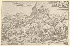 Landscape from "Venus Pushing Cupid" frame, 1540-45. Creator: Antonio Fantuzzi