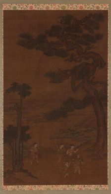 Landscape: handicraftsmen under a great pine tree, Ming dynasty, 16th-17th century. Creator: Unknown