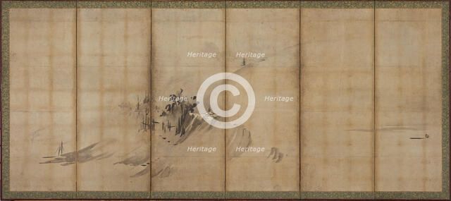 Landscape: hills and buildings, Muromachi period, mid-late 16th century. Creator: Sesson Shukei.