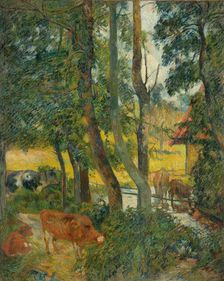 Landscape in Normandy (Cows at the Trough), 1885. Creator: Gauguin, Paul Eugéne Henri (1848-1903)