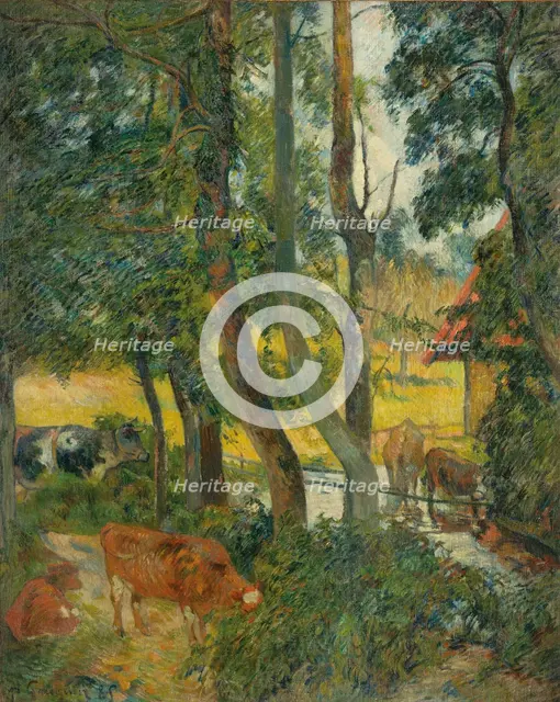 Landscape in Normandy (Cows at the Trough), 1885. Creator: Gauguin, Paul Eugéne Henri (1848-1903).