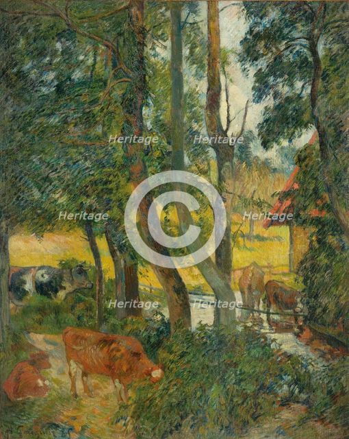 Landscape in Normandy (Cows at the Trough), 1885. Creator: Gauguin, Paul Eugéne Henri (1848-1903).