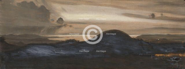 Landscape in evening light - Illustration for Holger Drachmann's "Elverking" in "Troldtoj"..., 1890 Creator: August Jerndorff.