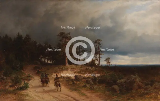 Landscape in Eastern Finland with Mounted Cossacks, 1866. Creator: Berndt Lindholm.