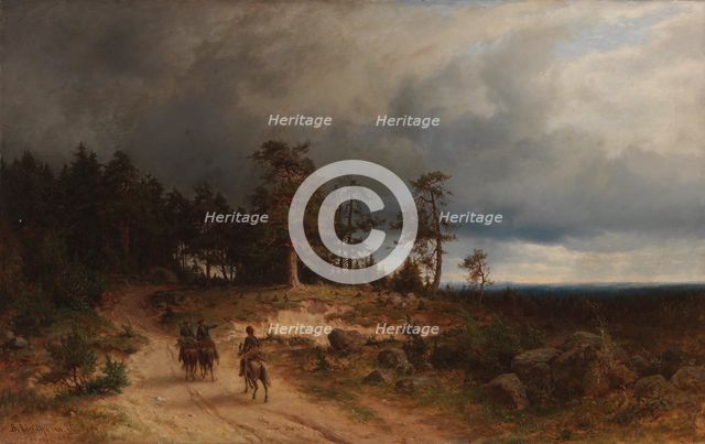 Landscape in Eastern Finland with Mounted Cossacks, 1866. Creator: Berndt Lindholm.