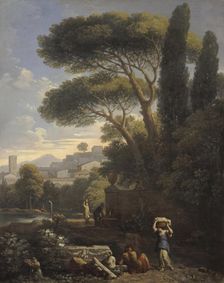 Landscape in Latium with Three Female Figures by a Fountain, 1734. Creator: Jan Frans van Bloemen