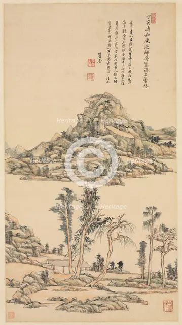 Landscape in the Color Style of Ni Zan, 1707. Creator: Wang Yuanqi (Chinese, 1642-1715).