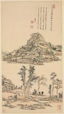 Landscape in the Color Style of Ni Zan, 1707. Creator: Wang Yuanqi (Chinese, 1642-1715)