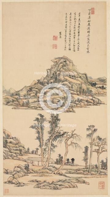 Landscape in the Color Style of Ni Zan, 1707. Creator: Wang Yuanqi (Chinese, 1642-1715).