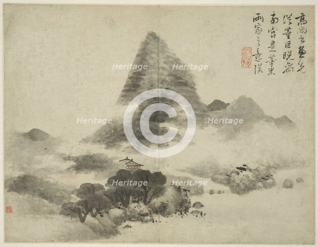 Landscape in the Style of Ancient Masters: after Gao Shangshu, following Dong Yuan (active..., 1642. Creator: Unknown.