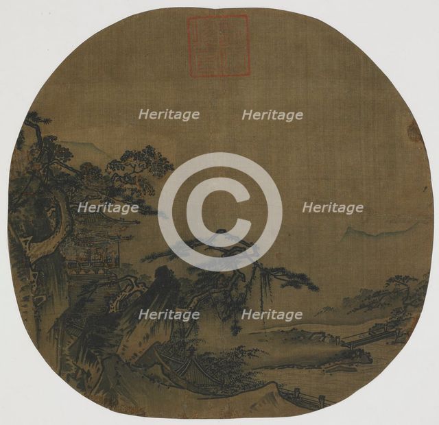 Landscape: pavilions on a mountain side; a stream below, Ming dynasty, 16th century. Creator: Ma, Yuan.