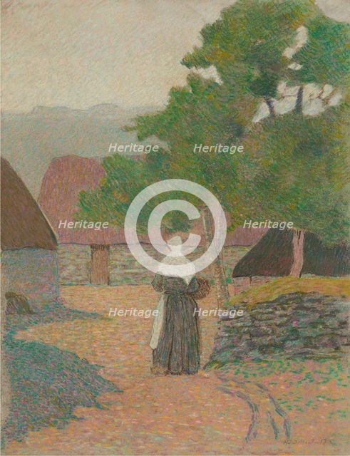 Landscape. Peasant woman going to her farm, 1887. Creator: Delavallée, Henri (1862-1943).