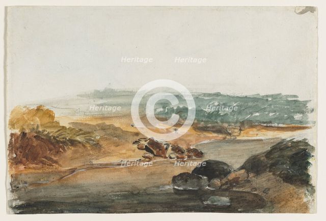 Landscape (recto); Studies of Animals (verso). Creator: Antoine-Louis Barye (French, 1796-1875).