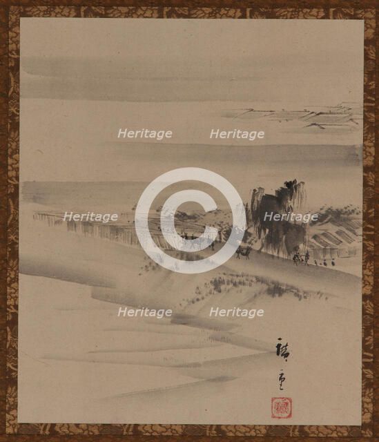 Landscape: river, town and mist, Edo period, 19th century. Creator: Utagawa Hiroshige II.