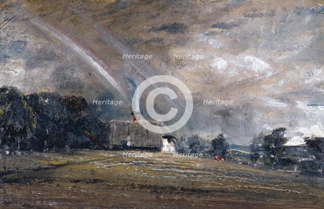 Landscape Study: Cottage and Rainbow, 12 July 1829. Creator: John Constable.