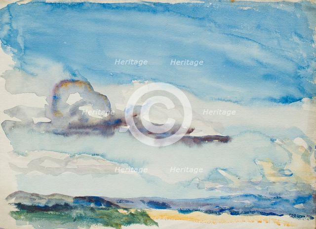 Landscape study with cloudy/sunny sky, c1875-1944. Creator: George Clausen.