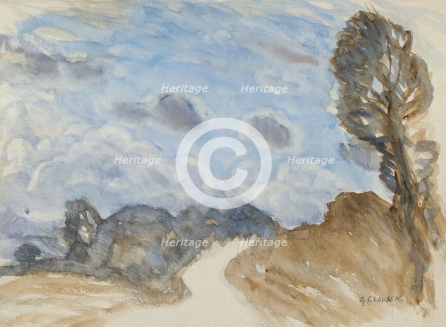 Landscape study with lane and cloudy sky, c1875-1944. Creator: George Clausen.