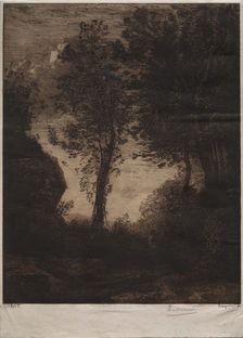 Landscape: Sunset, after Corot, c. 1858. Creator: Félix Bracquemond (French, 1833-1914); August Delâtre
