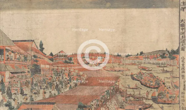 Landscape; Showing Water Festival with Lanterns, late 18th-early 19th century. Creator: Kitao Shigemasa.