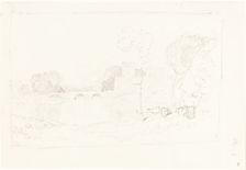 Landscape Sketch with Bridge and Castle. Creator: John Sell Cotman
