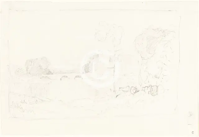 Landscape Sketch with Bridge and Castle. Creator: John Sell Cotman.