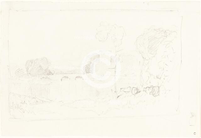 Landscape Sketch with Bridge and Castle. Creator: John Sell Cotman.