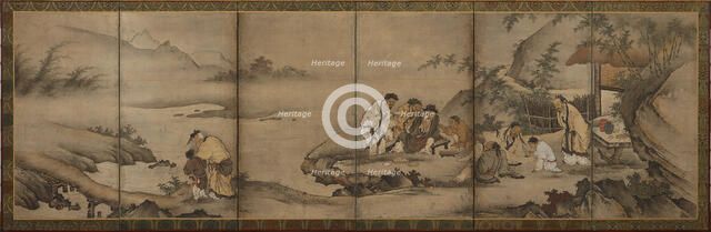 Landscape: the Seven Sages of the Bamboo Grove, Momoyama period, 1568-1615. Creator: Unknown.