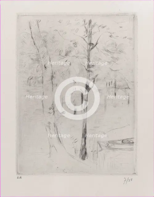 Landscape (Tree-trunks near a River), 1888. Creator: Berthe Morisot.