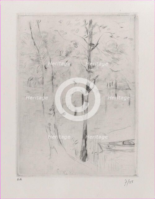 Landscape (Tree-trunks near a River), 1888. Creator: Berthe Morisot.