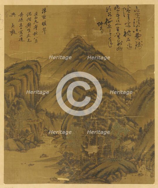 Landscape: trees, houses and a stream among hills, Ming dynasty, 1368-1644. Creator: Unknown.