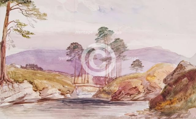 Landscape-Trees, Pond and Hills, c1840s. Creator: John Phillip.