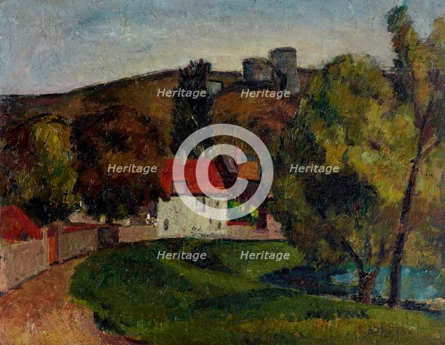 Landscape Village beneath the ruins,  c1915. Creator: Frederick James Porter.