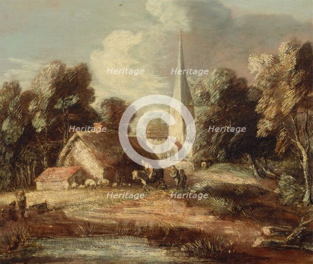 Landscape with cottage and church, between 1771 and 1772. Creator: Thomas Gainsborough.