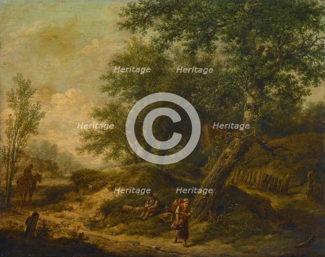 Landscape with Cottage and Travelers, 19th century. Creator: Unknown.