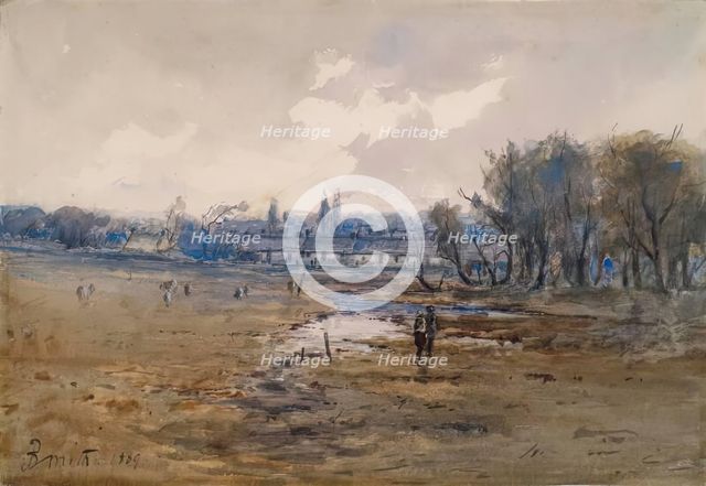 Landscape with Cottages and Figures, 1869. Creator: B Smith.