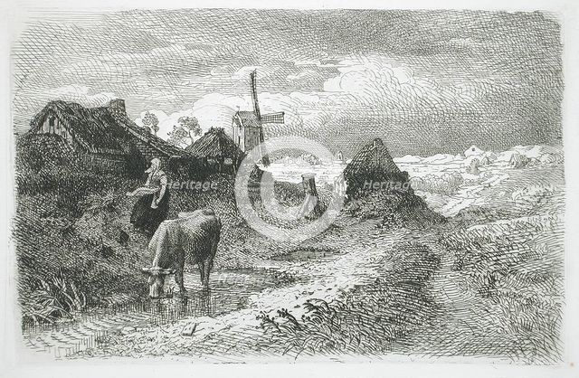 Landscape with Cottages and Windmill, 1862. Creator: Andreas Achenbach.