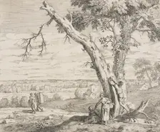 Landscape with Country Folk and Woodcutter, 1730. Creator: Marco Ricci