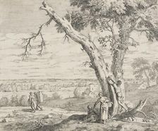 Landscape with Country Folk and Woodcutter, 1730. Creator: Marco Ricci
